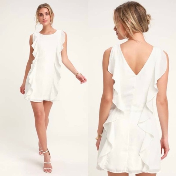 Lulus Dresses & Skirts - NWT Lulus Audree White Ruffled Chiffon Sleeveless Mini Shift Dress ~ Size L